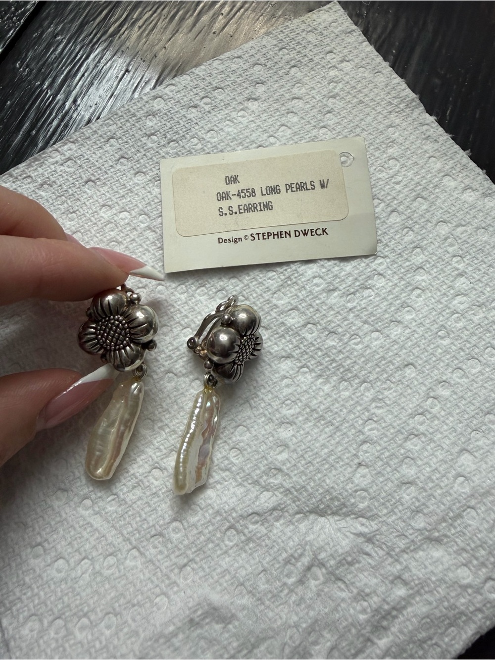 Stephen Dweck Silver Floral Clip-On Earrings with White Baroque Pearls